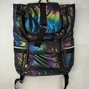 Sugar & Jade Iridescent Puffer Backpack Drawstring Bookbag Travel Bag‎